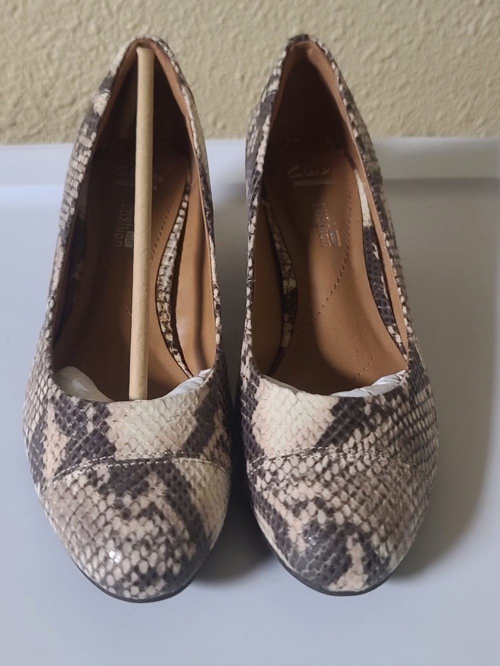 Clarks Women’s Snake-Print Flats in Beige and Brown